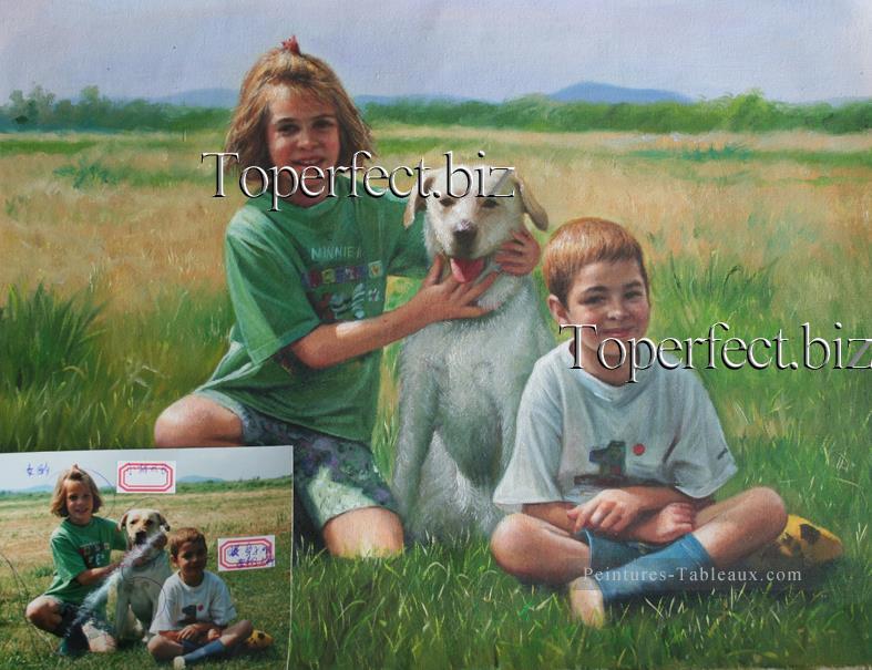 imd022 portrait d’enfants et animal de compagnie Peintures à l'huile